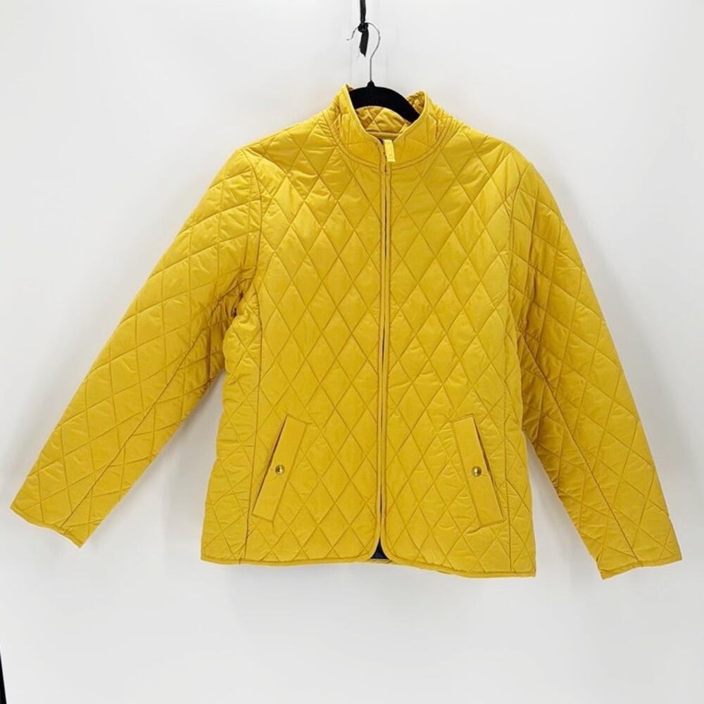 Lands’ End yellow quilted chore jacket barn jacket size M Petite full zip preppy
